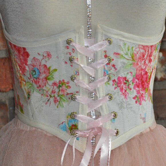 New Reversible Back & Front Lace-up Corset Belt, Floral & Upcycled Demin XS - Picture 6 of 11